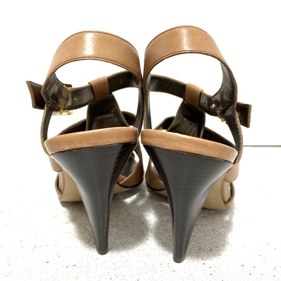 Ann Taylor US 7M nude leather strappy high heel sandals cone heels casual dressy - Picture 4 of 9